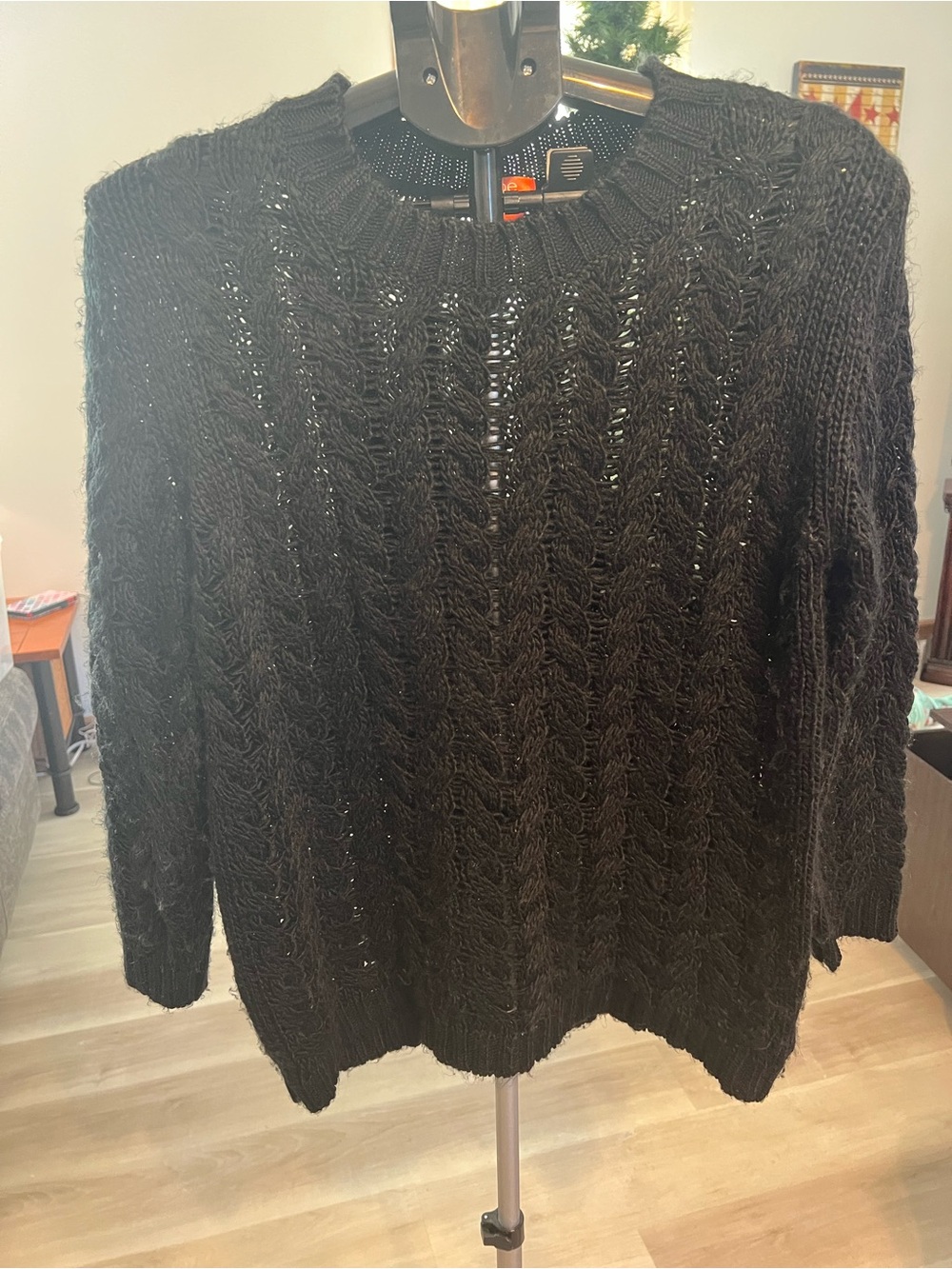 Joe Fresh Black Cable-Knit Crewneck Sweater